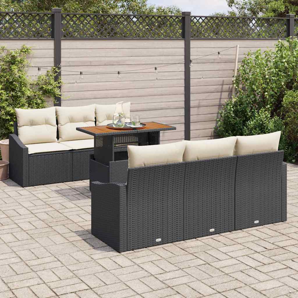 Garten-Sofa-Set mit Speicher 7 pcs Schwarz Poly Rattan